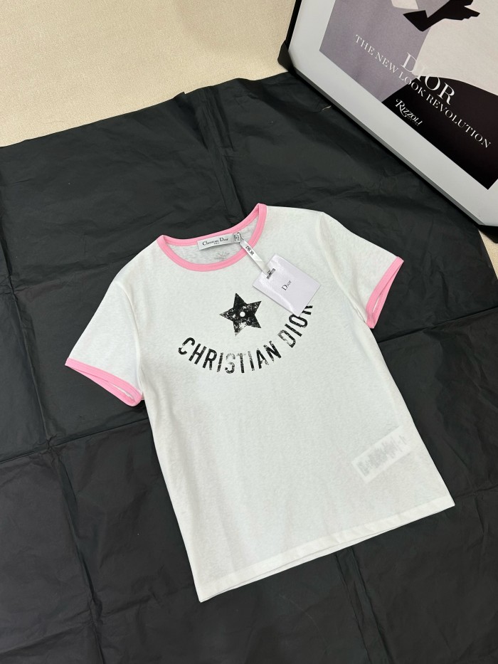 NIGO Dior Women's Summer Solid Color Letter Print Round Neck Cotton Short Sleeve T-Shirt #nigo77191
