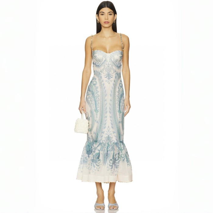 NIGO Zimmermann Women's Summer Floral Patterned Sleeveless Strapless Linen Fabric Slim-fit Dress #nigo77181