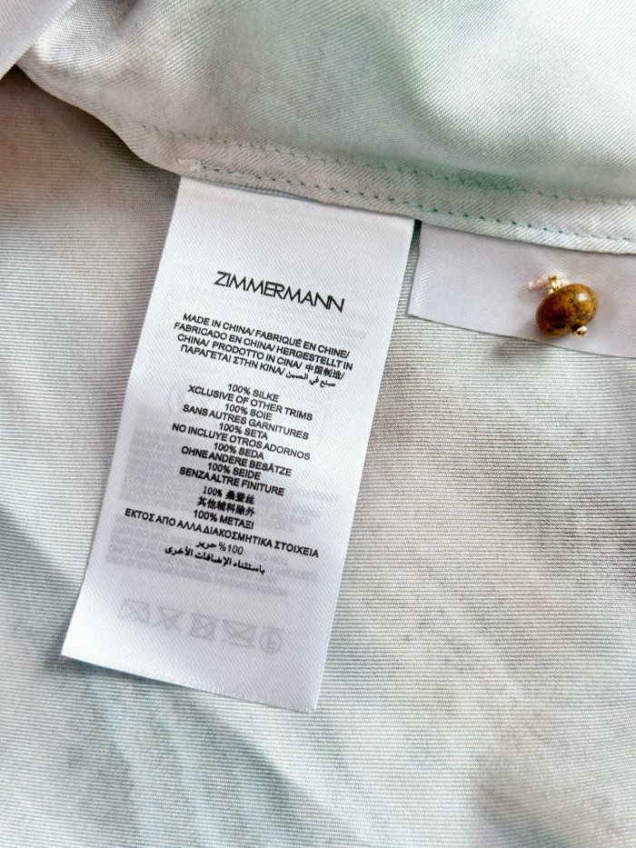 NIGO Zimmermann Women's Summer Blue Agate Print Single-Breasted Waist-cinched Long-sleeved Silk Dress #nigo77179