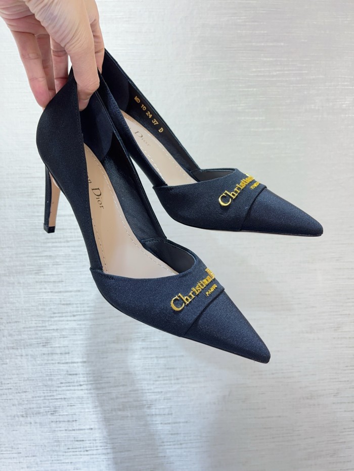 NIGO Escarpin My Dior Women's Summer Gold Letter Print Solid Color Cowhide Pointed Toe 8cm High Heel Shoes #nigo77215