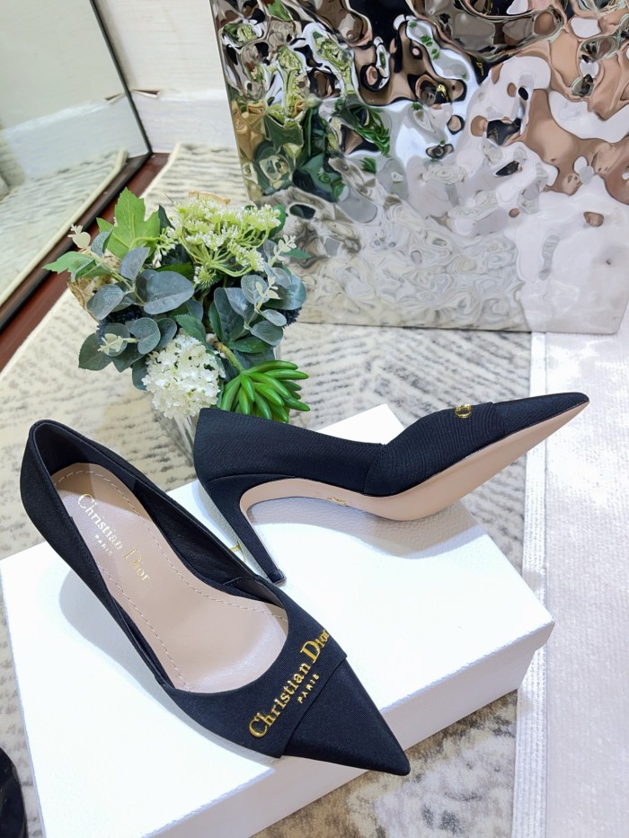 NIGO Escarpin My Dior Women's Summer Gold Letter Print Solid Color Cowhide Pointed Toe 8cm High Heel Shoes #nigo77215