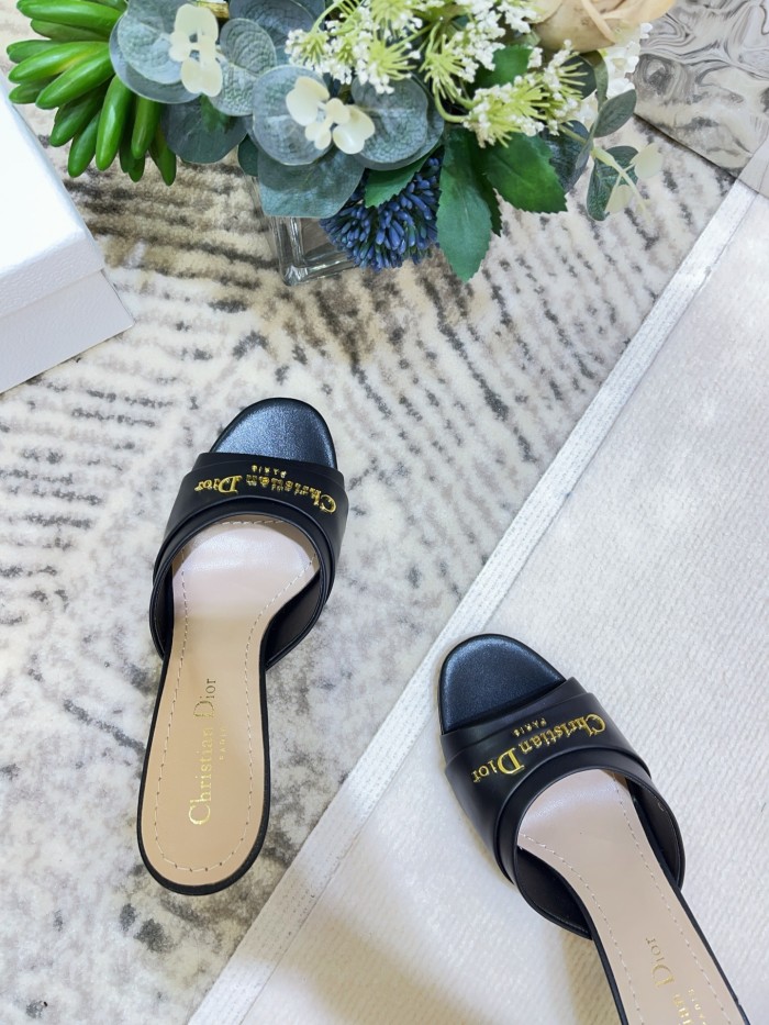 NIGO My Dior Heeled Slide Women's Summer Gold Letter Print Solid Color Leather 10cm High Heel Sandals Shoes #nigo77216