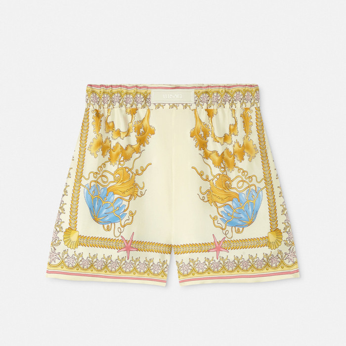 NIGO Versace Women's Summer Starfish Shell Pattern Printed V-neck Single Button Long Sleeved Silk Shirt And Casual Shorts Set Suit #nigo77193