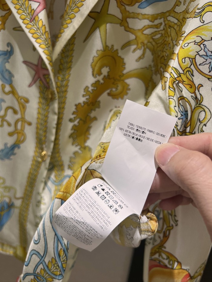 NIGO Versace Women's Summer Starfish Shell Pattern Printed V-neck Single Button Long Sleeved Silk Shirt And Casual Shorts Set Suit #nigo77193