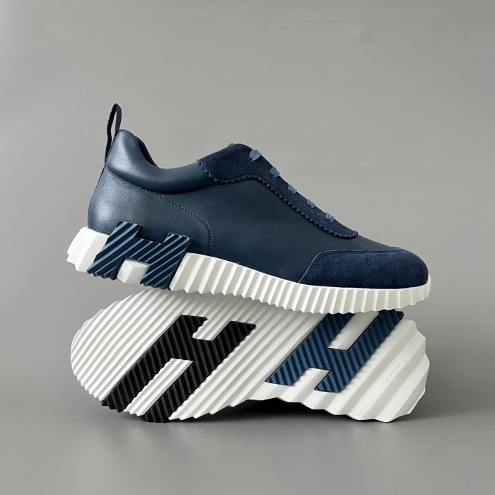 NIGO Hermes Bouncing Sneakers Men's Solid Color Leather and Suede Mesh Low-Top Lace-Up Shoes #nigo77212