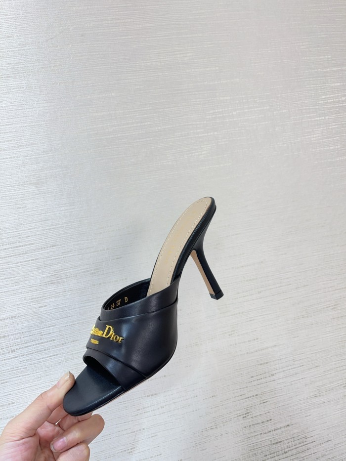 NIGO My Dior Heeled Slide Women's Summer Gold Letter Print Solid Color Leather 10cm High Heel Sandals Shoes #nigo77216