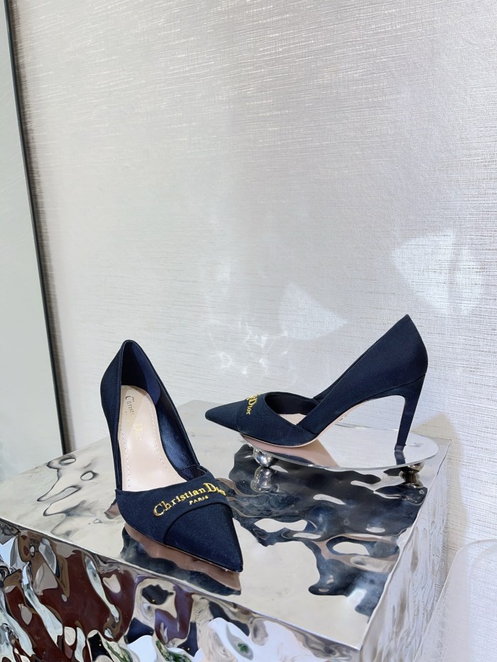 NIGO Escarpin My Dior Women's Summer Gold Letter Print Solid Color Cowhide Pointed Toe 8cm High Heel Shoes #nigo77215
