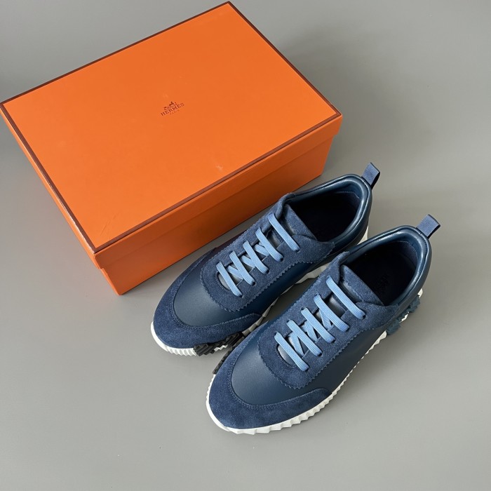 NIGO Hermes Bouncing Sneakers Men's Solid Color Leather and Suede Mesh Low-Top Lace-Up Shoes #nigo77212