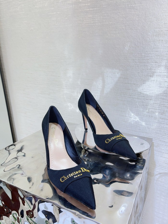 NIGO Escarpin My Dior Women's Summer Gold Letter Print Solid Color Cowhide Pointed Toe 8cm High Heel Shoes #nigo77215