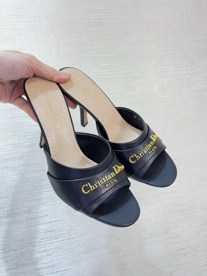 NIGO My Dior Heeled Slide Women's Summer Gold Letter Print Solid Color Leather 10cm High Heel Sandals Shoes #nigo77216