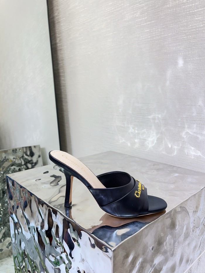 NIGO My Dior Heeled Slide Women's Summer Gold Letter Print Solid Color Leather 10cm High Heel Sandals Shoes #nigo77216