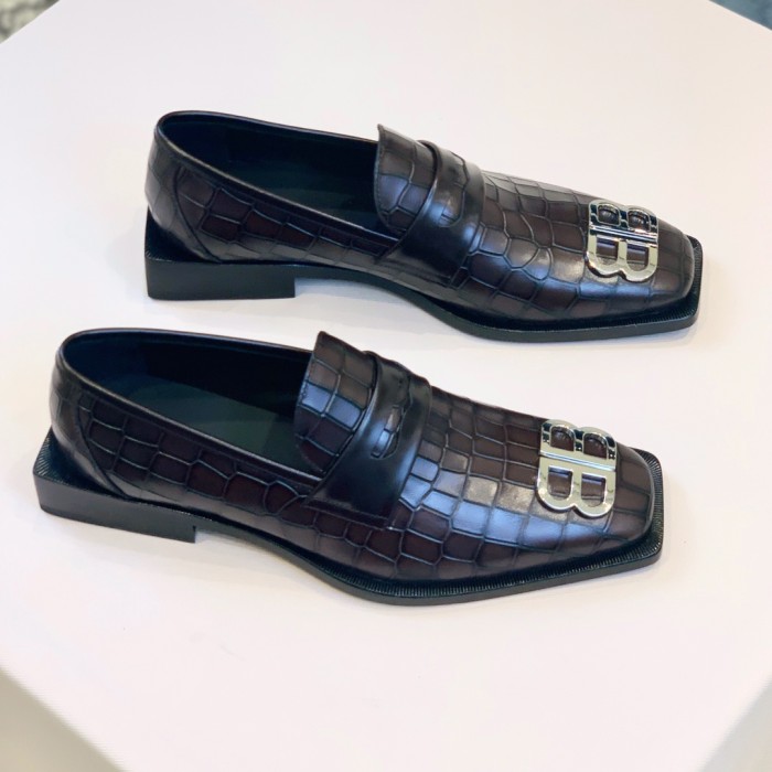 NIGO Balenciaga Men's Solid Colour Square Toe Metal BB Logo Cowhide Leather Shoes #nigo77218