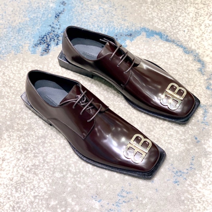 NIGO Balenciaga Men's Solid Colour Square Toe Metal BB Logo Cowhide Leather Shoes #nigo77218
