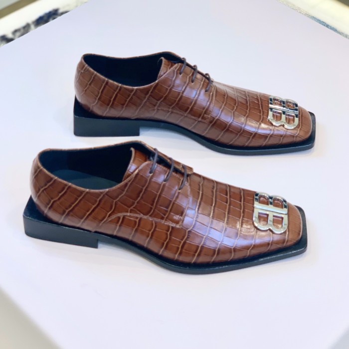 NIGO Balenciaga Men's Solid Colour Square Toe Metal BB Logo Cowhide Leather Shoes #nigo77218