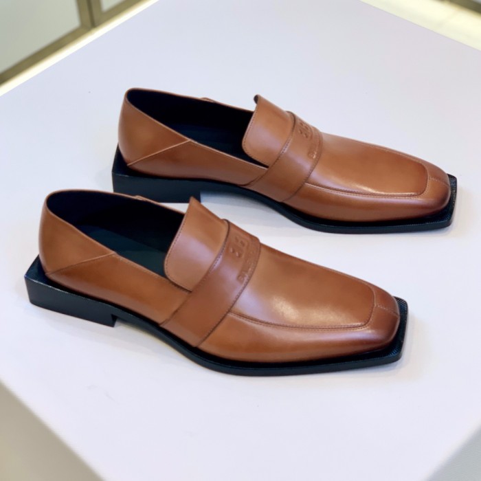 NIGO Balenciaga Men's Solid Colour Square Toe Metal BB Logo Cowhide Leather Shoes #nigo77218