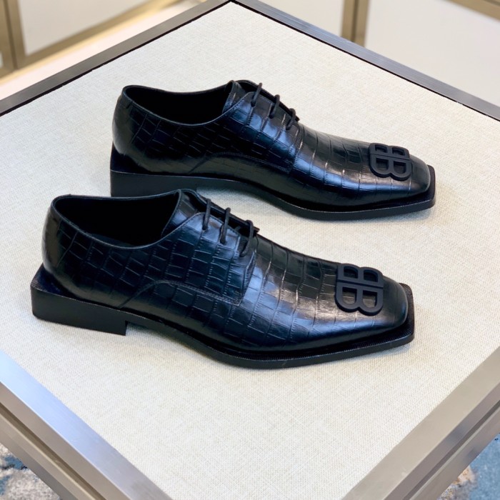 NIGO Balenciaga Men's Solid Colour Square Toe Metal BB Logo Cowhide Leather Shoes #nigo77218