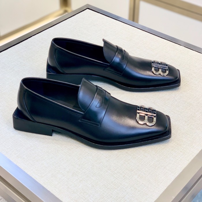 NIGO Balenciaga Men's Solid Colour Square Toe Metal BB Logo Cowhide Leather Shoes #nigo77218