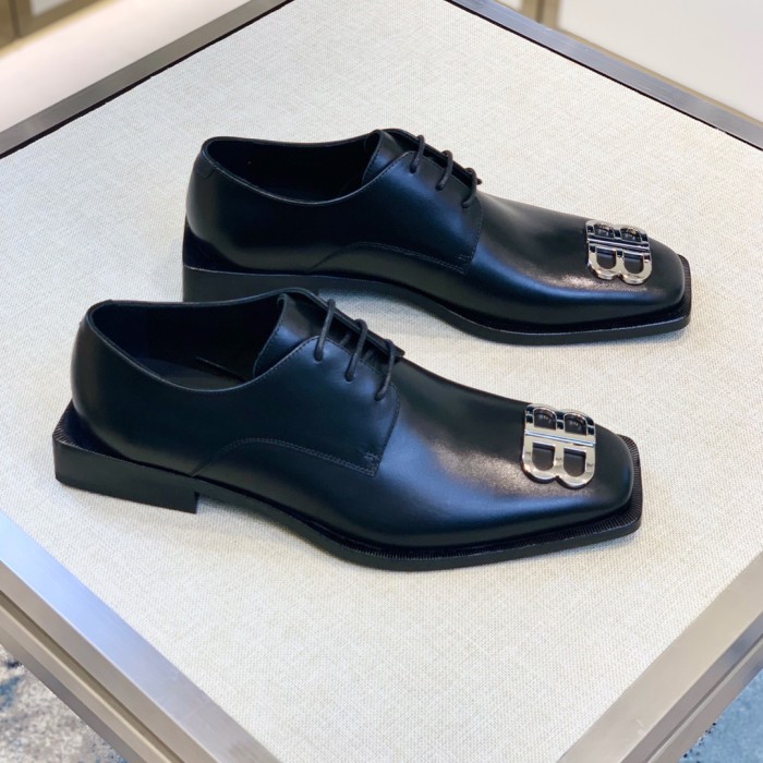 NIGO Balenciaga Men's Solid Colour Square Toe Metal BB Logo Cowhide Leather Shoes #nigo77218