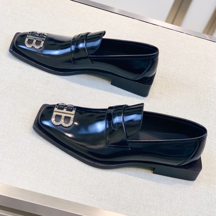 NIGO Balenciaga Men's Solid Colour Square Toe Metal BB Logo Cowhide Leather Shoes #nigo77218