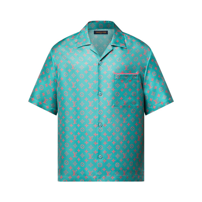 NIGO Louis Vuitton Men's Summer Solid Color Letter Print V-Neck Single Button Short Sleeve Shirt and Casual Drawstring Shorts Set Suit #nigo77244