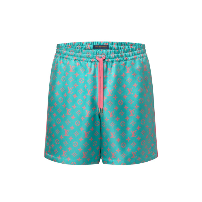 NIGO Louis Vuitton Men's Summer Solid Color Letter Print V-Neck Single Button Short Sleeve Shirt and Casual Drawstring Shorts Set Suit #nigo77244