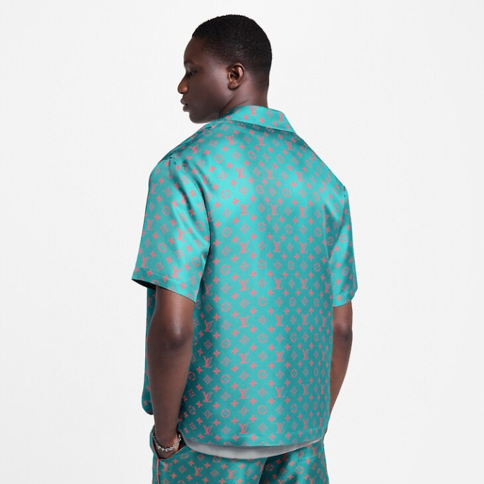 NIGO Louis Vuitton Men's Summer Solid Color Letter Print V-Neck Single Button Short Sleeve Shirt and Casual Drawstring Shorts Set Suit #nigo77244