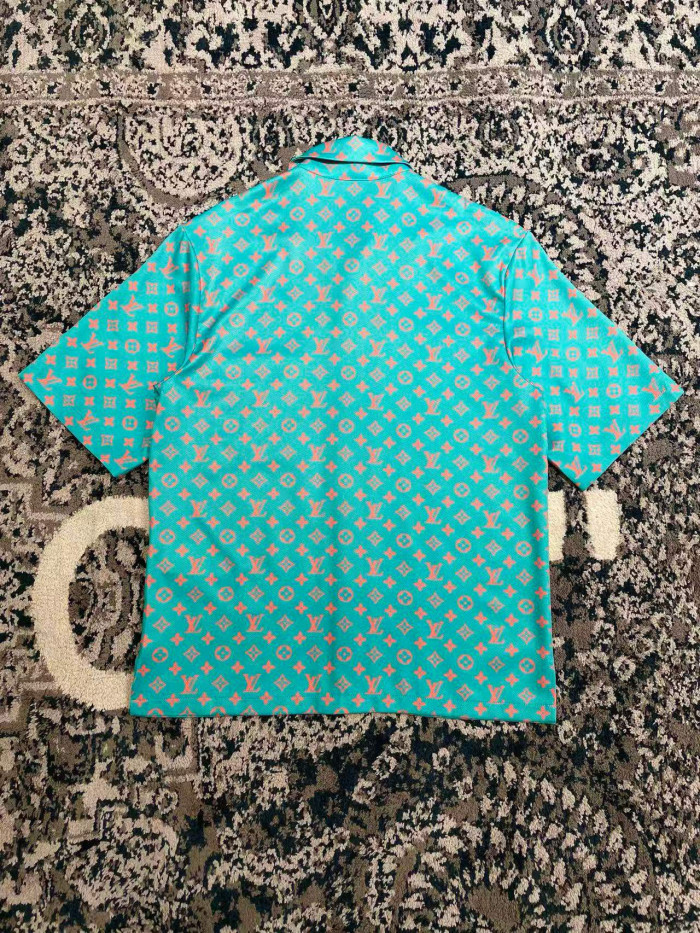 NIGO Louis Vuitton Men's Summer Solid Color Letter Print V-Neck Single Button Short Sleeve Shirt and Casual Drawstring Shorts Set Suit #nigo77244