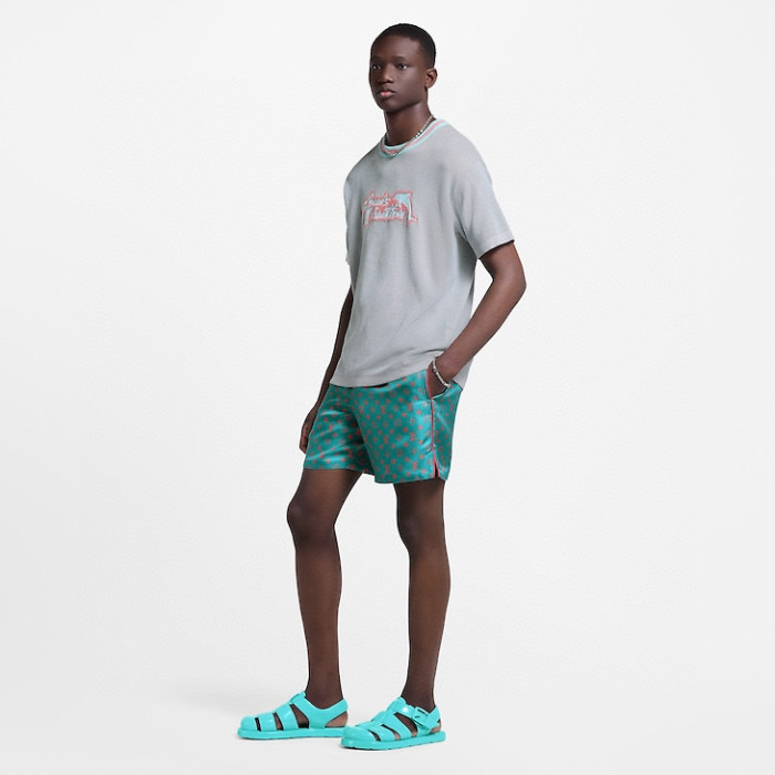 NIGO Louis Vuitton Men's Summer Solid Color Letter Print V-Neck Single Button Short Sleeve Shirt and Casual Drawstring Shorts Set Suit #nigo77244