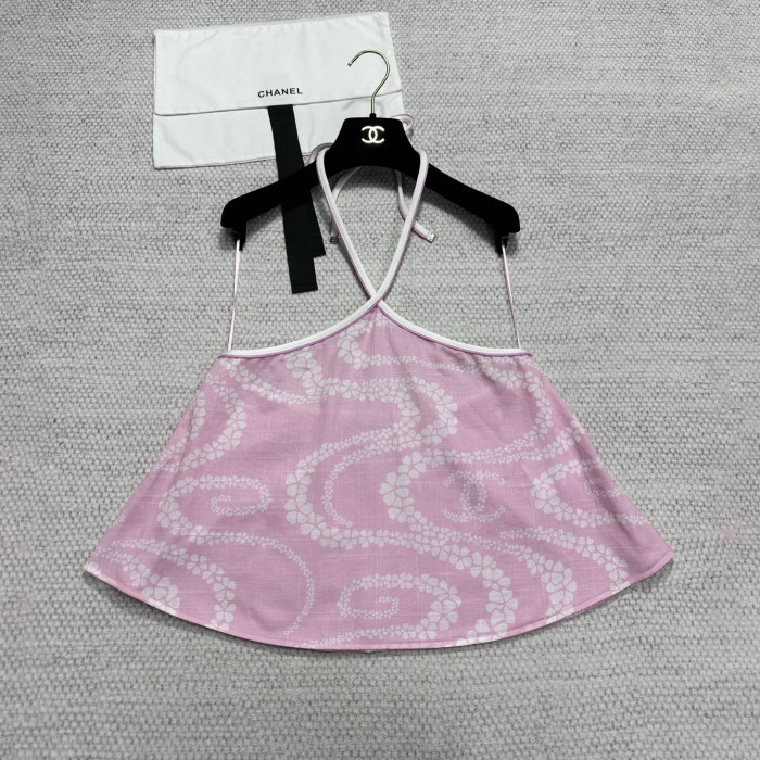 NIGO Chanel Women's Summer Solid Color Printed Cotton Halter Neck Top #nigo77254
