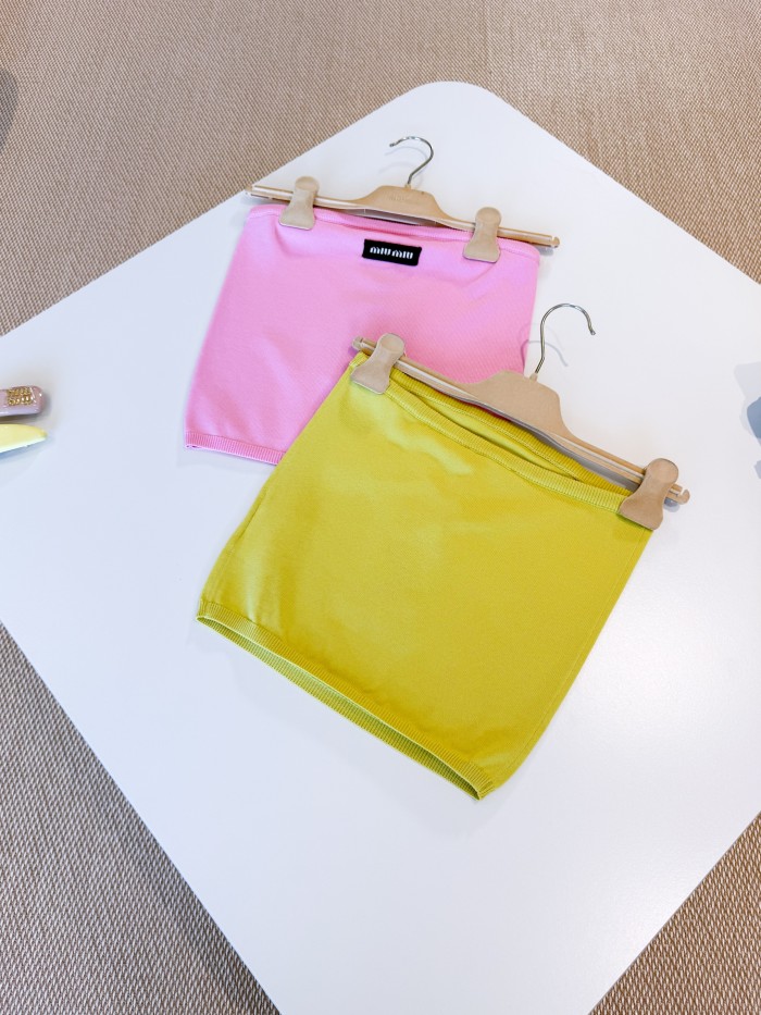 NIGO MiuMiu Women's Spring And Summer Two-colour Logo Stretch Ribbed Knit Wrap Summer Youth Viscose Fibre Top Fashion Casual Bustier T-shirt #nigo77291
