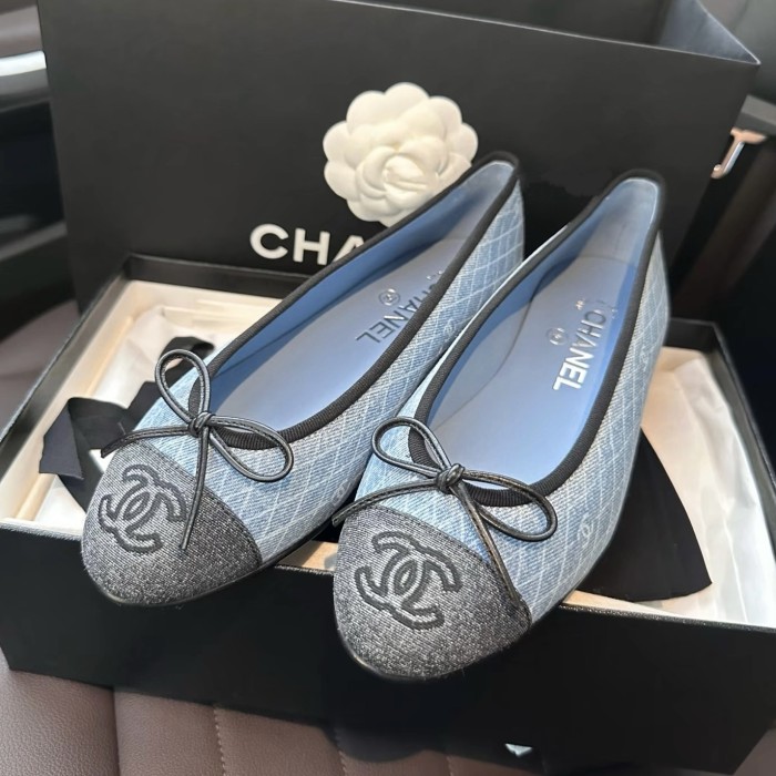 NIGO Chanel Women's Spring/Summer Solid Color Striped Printed Denim Ballet Flats Shoes #nigo77258