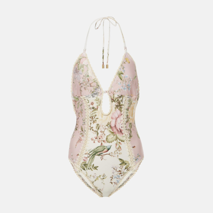 NIGO Zimmermann Women's Summer Deep V-neck Floral Pattern Printed Strapless One-piece Swimsuit #nigo77289