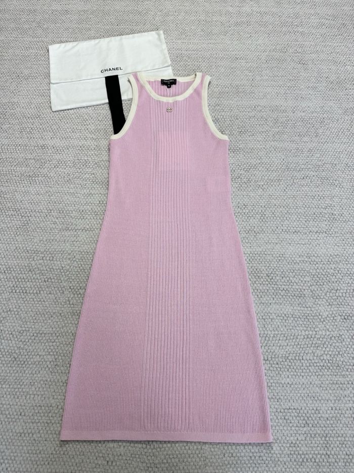 NIGO Chanel Women's CoCo Beach Summer Round Neck Pullover Sleeveless Colorblocking Cotton Knit Dresses #nigo77267