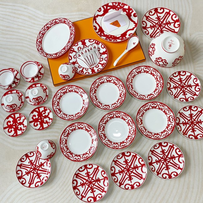 NIGO Hermes China Red Series Ceramic Dinner Plate, Bowl, Spoon, Teacup, 6-Person Set Accessories #nigo77263