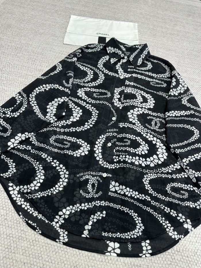 NIGO Chanel Women's CoCo Beach Cotton Logo Printed Spring Summer Fall Lapel Fit Long Sleeve Shirt #nigo77268