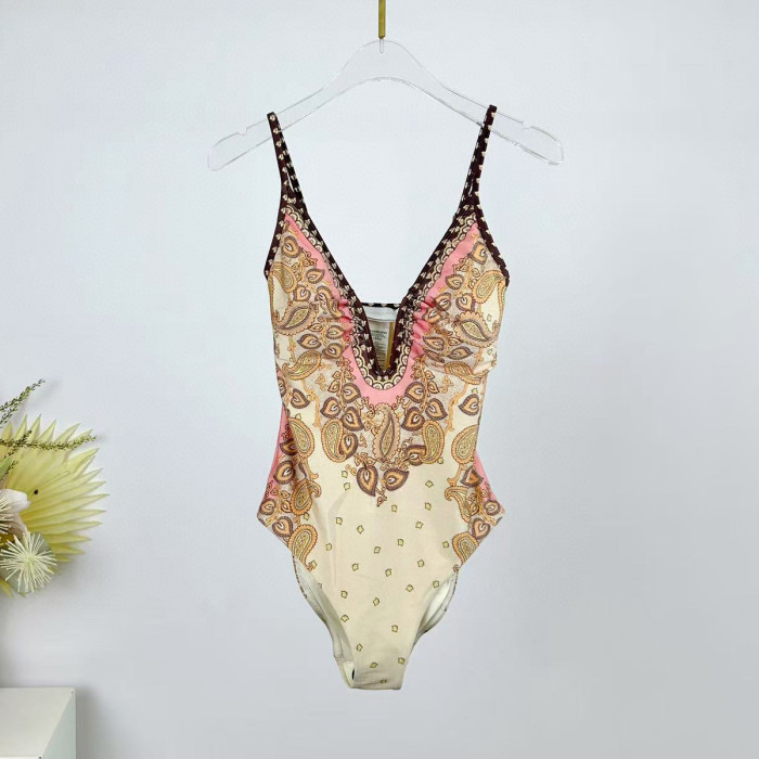NIGO Zimmermann Women's Summer Deep V-neck Floral Pattern Printed Strapless One-piece Swimsuit Top #nigo77287