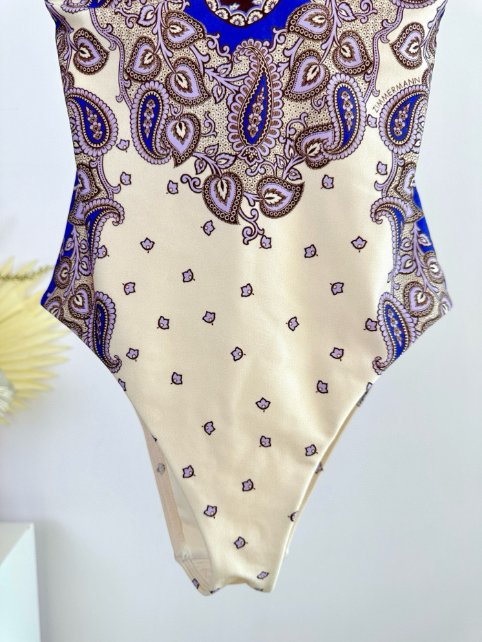 NIGO Zimmermann Women's Summer Deep V-neck Floral Pattern Printed Strapless One-piece Swimsuit Top #nigo77287