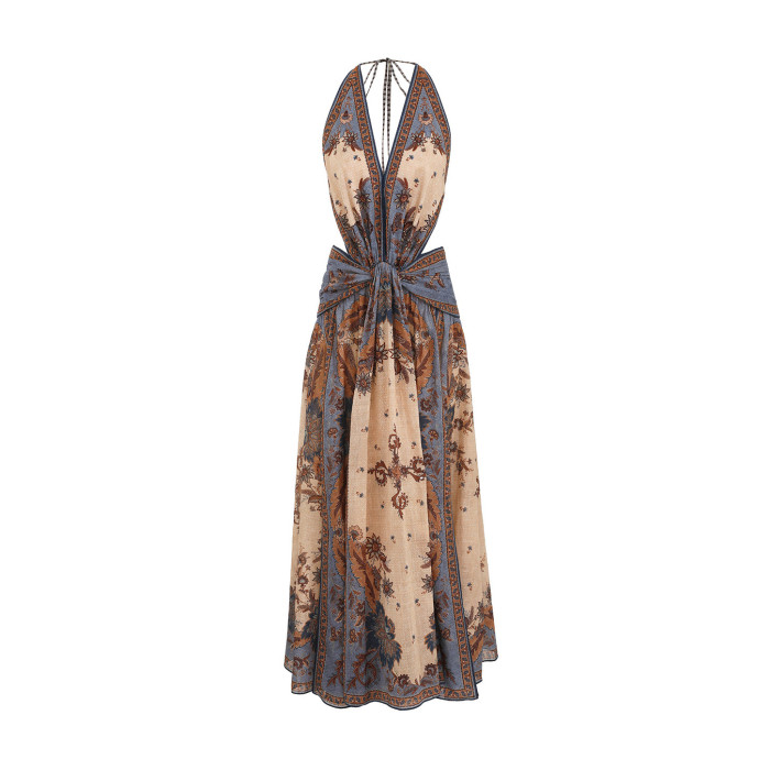 NIGO Zimmermann Women's Floral Print Deep V-neck Cotton Spaghetti Strap Dress #nigo77264