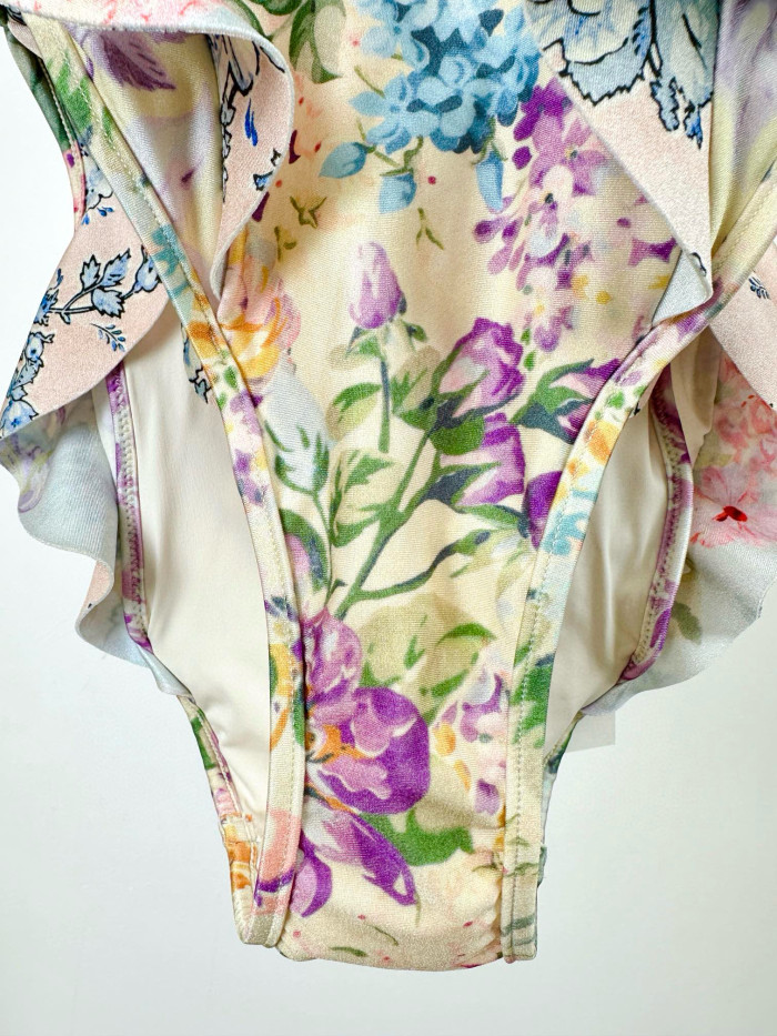 NIGO Zimmermann Women's Summer Deep V-neck Floral Pattern Printed Strapless One-piece Swimsuit #nigo77288