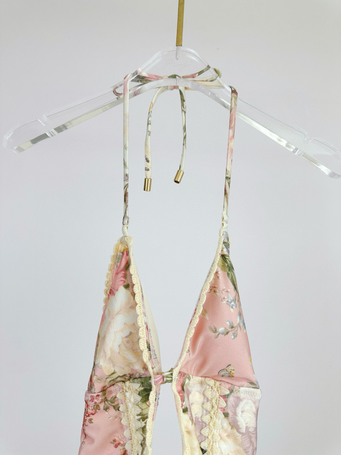 NIGO Zimmermann Women's Summer Deep V-neck Floral Pattern Printed Strapless One-piece Swimsuit #nigo77289