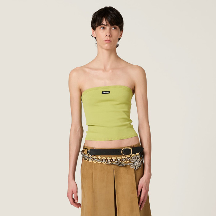 NIGO MiuMiu Women's Spring And Summer Two-colour Logo Stretch Ribbed Knit Wrap Summer Youth Viscose Fibre Top Fashion Casual Bustier T-shirt #nigo77291