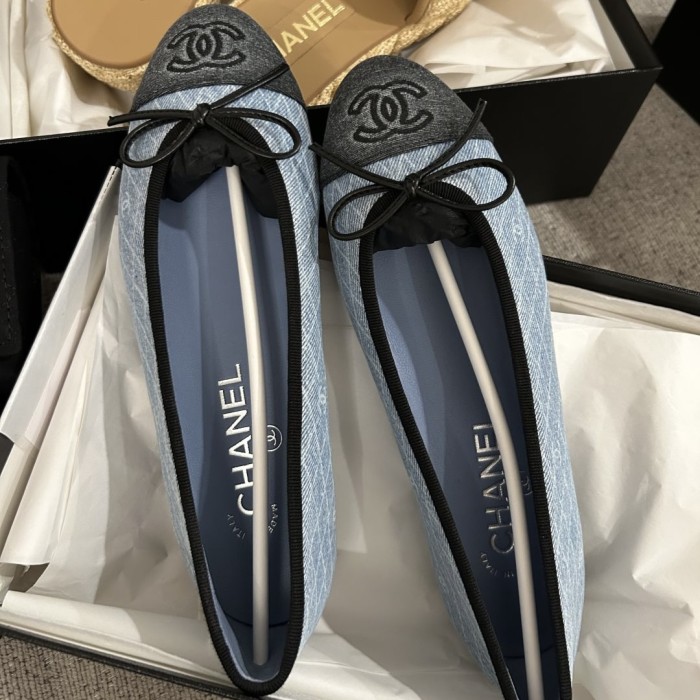 NIGO Chanel Women's Spring/Summer Solid Color Striped Printed Denim Ballet Flats Shoes #nigo77258