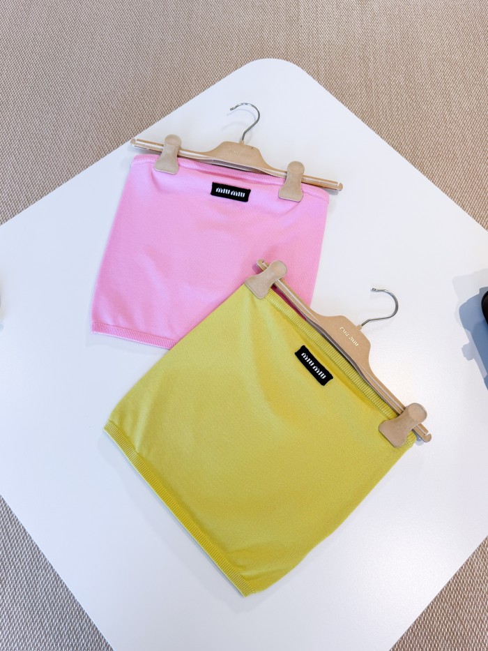 NIGO MiuMiu Women's Spring And Summer Two-colour Logo Stretch Ribbed Knit Wrap Summer Youth Viscose Fibre Top Fashion Casual Bustier T-shirt #nigo77291