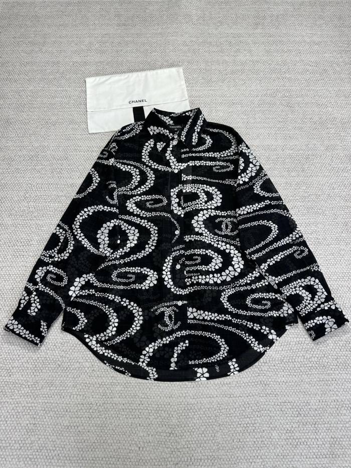 NIGO Chanel Women's CoCo Beach Cotton Logo Printed Spring Summer Fall Lapel Fit Long Sleeve Shirt #nigo77268