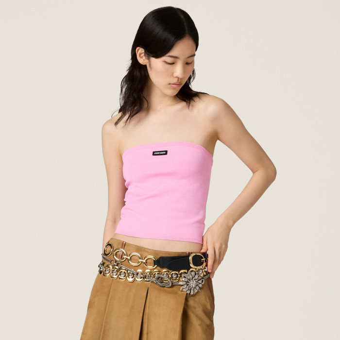 NIGO MiuMiu Women's Spring And Summer Two-colour Logo Stretch Ribbed Knit Wrap Summer Youth Viscose Fibre Top Fashion Casual Bustier T-shirt #nigo77291