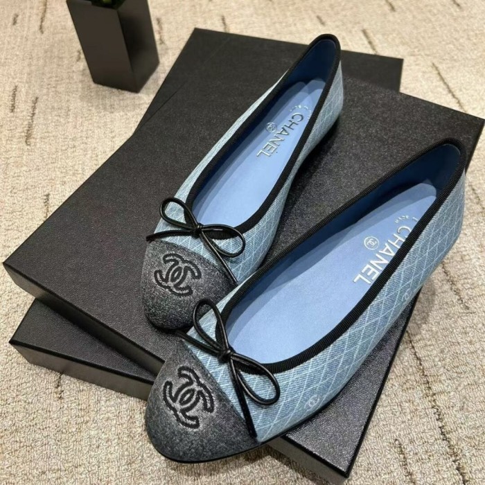 NIGO Chanel Women's Spring/Summer Solid Color Striped Printed Denim Ballet Flats Shoes #nigo77258