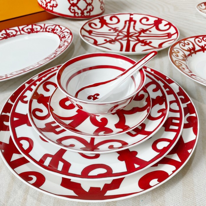 NIGO Hermes China Red Series Ceramic Dinner Plate, Bowl, Spoon, Teacup, 6-Person Set Accessories #nigo77263