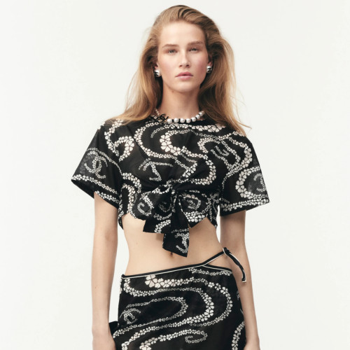 NIGO Chanel Women's CoCo Beach Round Neck Logo Print Summer Cotton Tie Short Sleeve Top T-Shirt #nigo77269