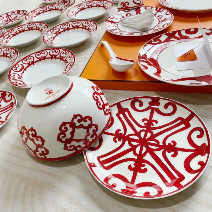 NIGO Hermes China Red Series Ceramic Dinner Plate, Bowl, Spoon, Teacup, 6-Person Set Accessories #nigo77263