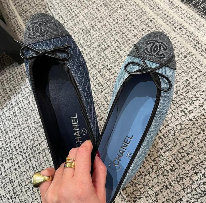 NIGO Chanel Women's Spring/Summer Solid Color Striped Printed Denim Ballet Flats Shoes #nigo77258